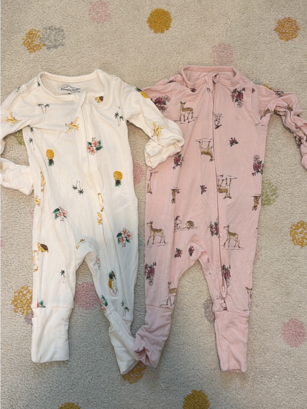 Carter's Pink Deer & Cream Pineapple Floral Zip One-Piece Pajama Set